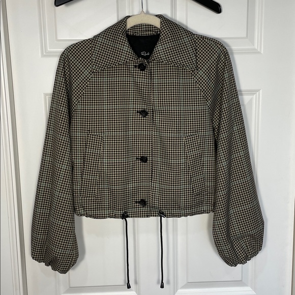 Rails North Jacket Size XXS Teal Multi Check Cropped Twill Button Up Pockets Tan - Picture 12 of 17